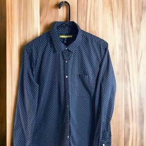 Prince & Fox Men's Size XL Navy Blue/White Polka Dot Button Down Shirt